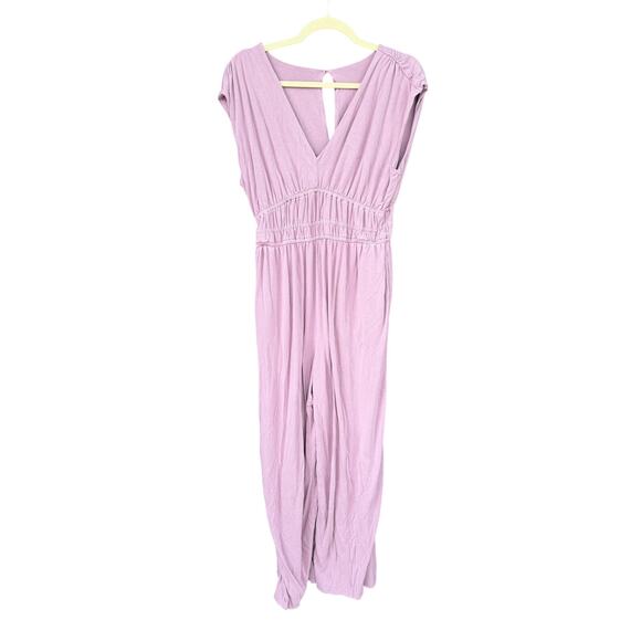 Old Navy Pants - Old Navy Mauve Sleeveless Smocked Waist V Neck Wide Leg Jumpsuit M